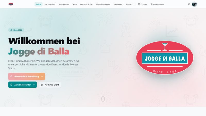 Screenshot der öffentlichen Startseite von joggediballa.ch